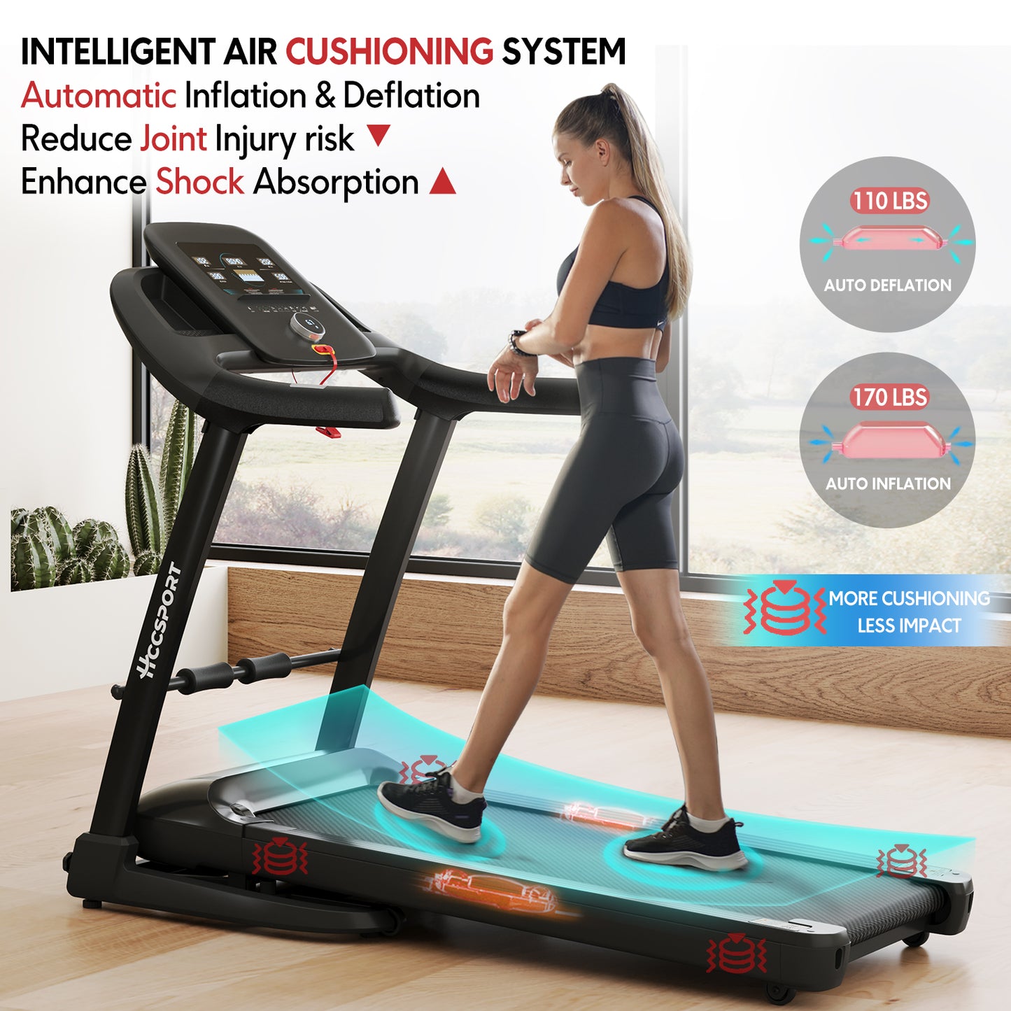 HccSport Auto Incline Treadmill with Air Cushioning System